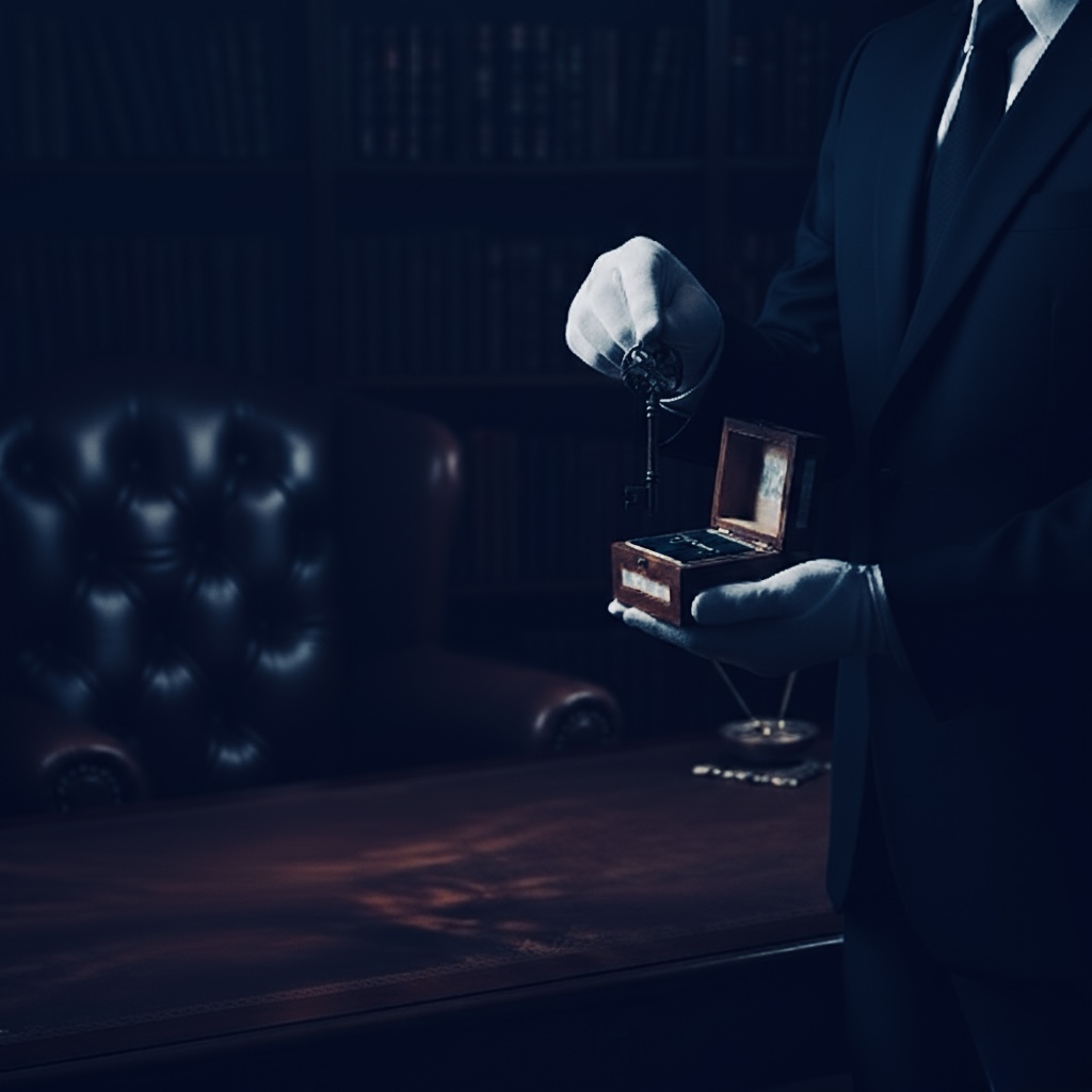 Man in suit holds key in dark room - Vox Concierge