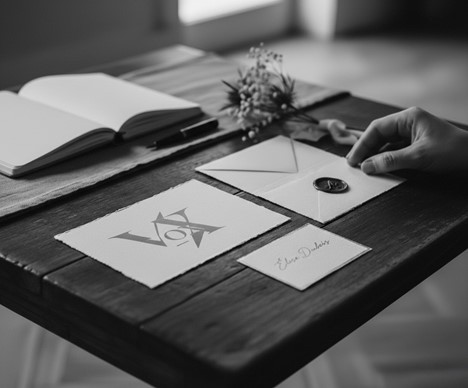 Wedding invitations, notebook, and flowers - Vox Concierge