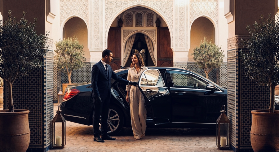 A chauffeur opens a car door for a woman - Vox Concierge
