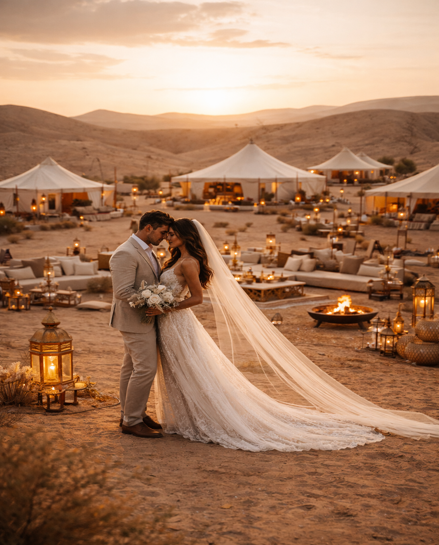 Newly married couple in a desert setting - Vox Concierge ( weddings )